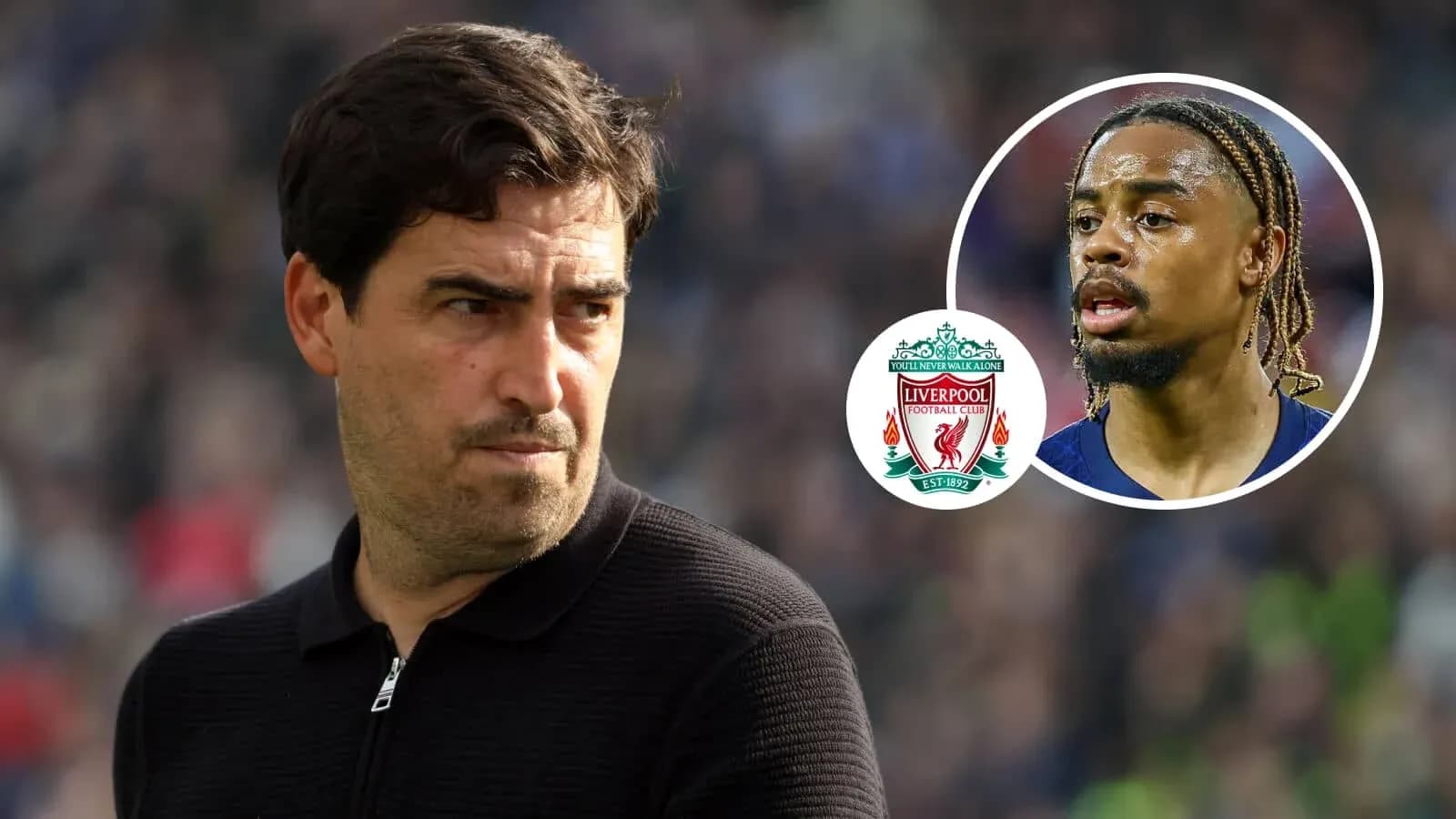 Coach observing match with Liverpool logo and player image