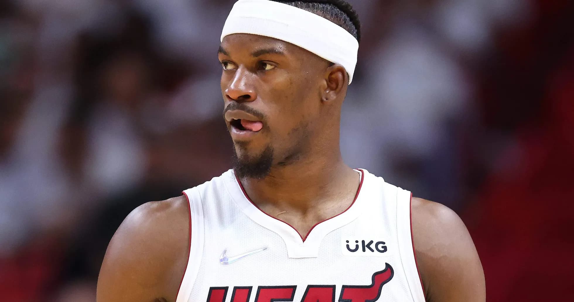 Player in Miami Heat jersey during game