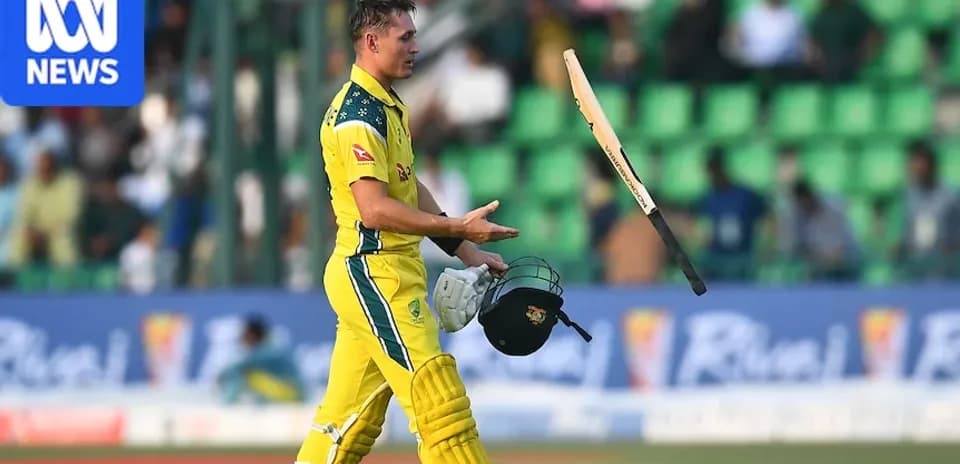 Cricketer walking off field, bat thrown in air