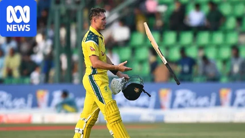 Cricketer walking off field, bat thrown in air