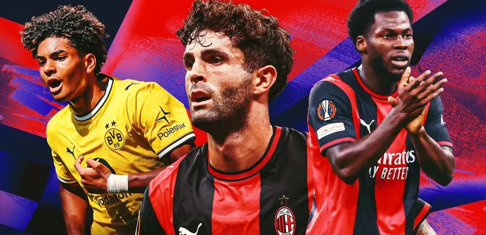 Three soccer players from different teams in action