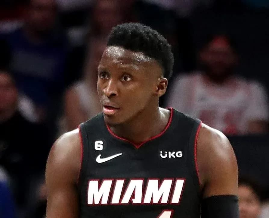 Basketball player in Miami Heat jersey during game