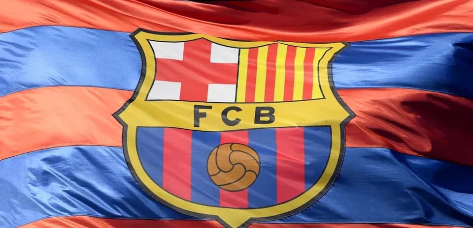 FC Barcelona flag with team colors and logo
