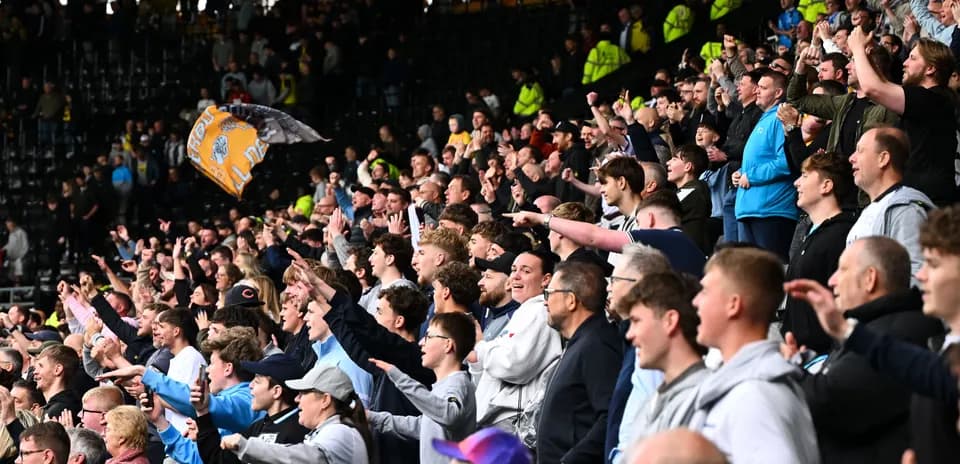 Fans cheering and celebrating in stadium stands