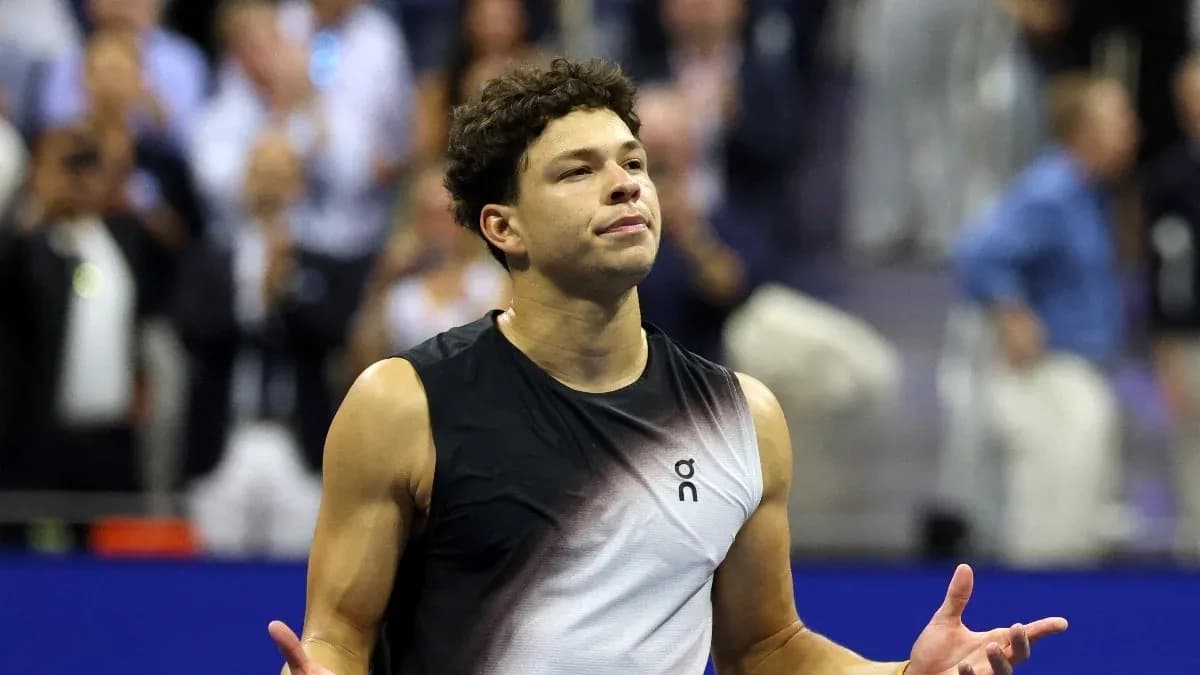 Tennis player reacting during a match at US Open