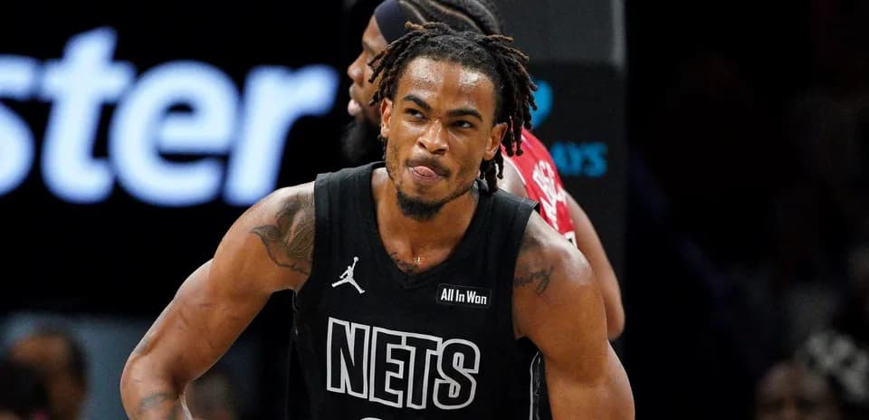 Player celebrating during Brooklyn Nets game action