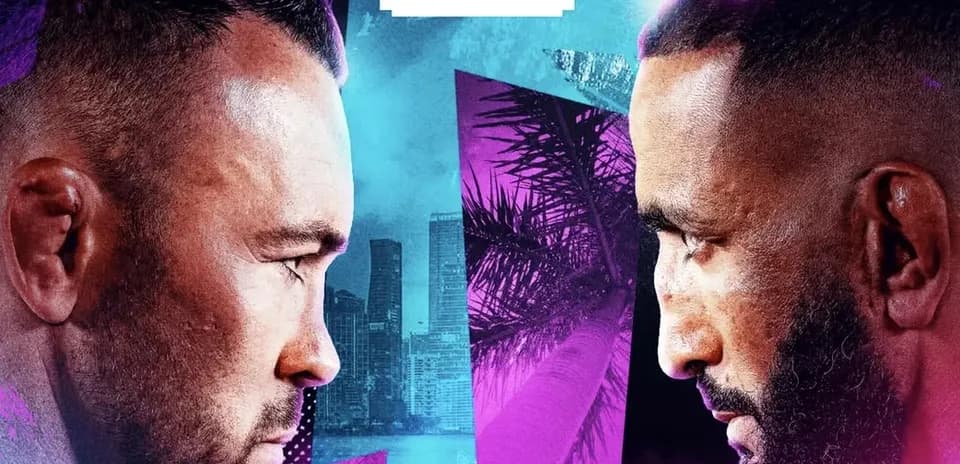 Two fighters facing each other in promotional graphic