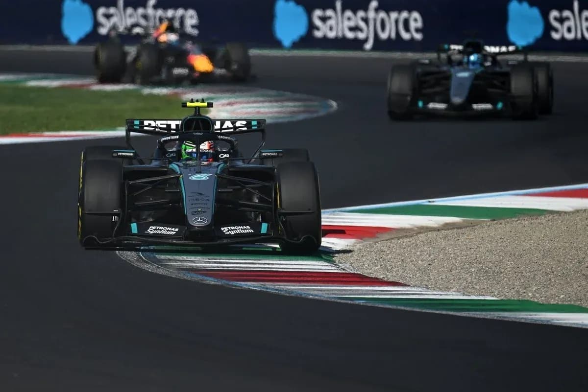 Mercedes car leading during a Formula 1 race