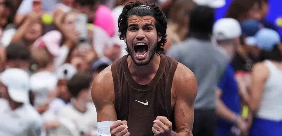 Tennis player celebrating during a match