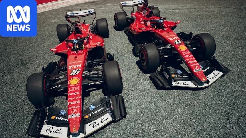 Two Ferrari Formula 1 cars on racetrack