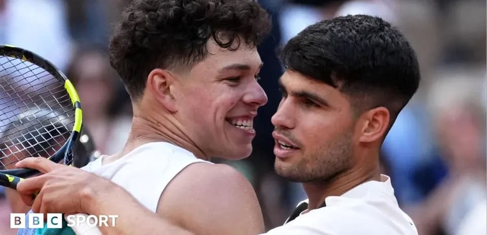 Two tennis players celebrating together after a match