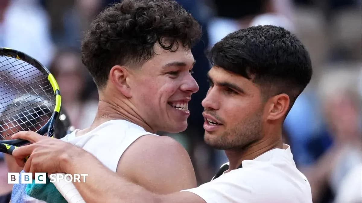 Two tennis players celebrating together after a match