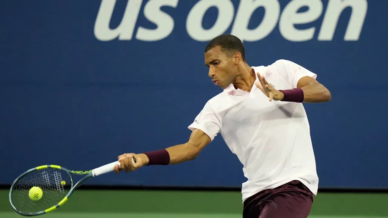 Player hitting a forehand shot at US Open