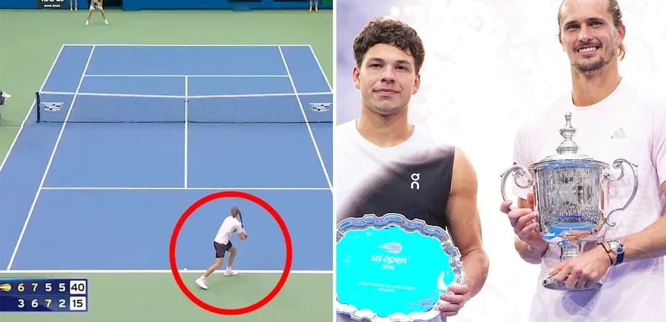 Tennis match action and trophy presentation moment