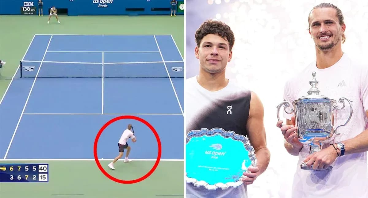 Tennis match action and trophy presentation moment