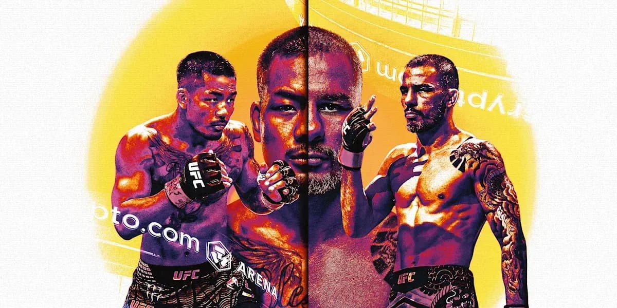 Three fighters in UFC promotional graphic