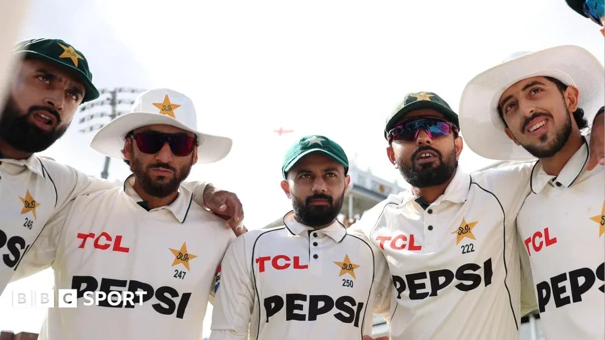 Pakistani cricket team players posing together outdoors