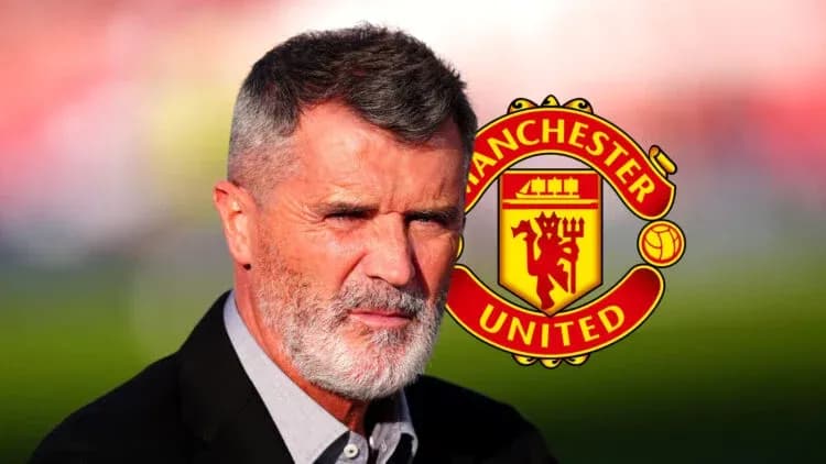 Man standing with Manchester United logo in background