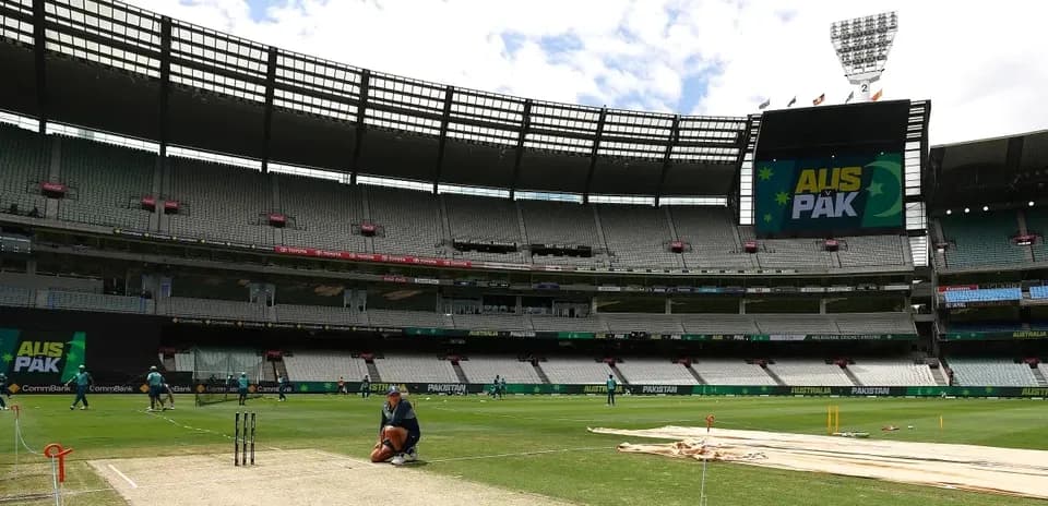 Cricket ground preparation for Australia vs Pakistan match