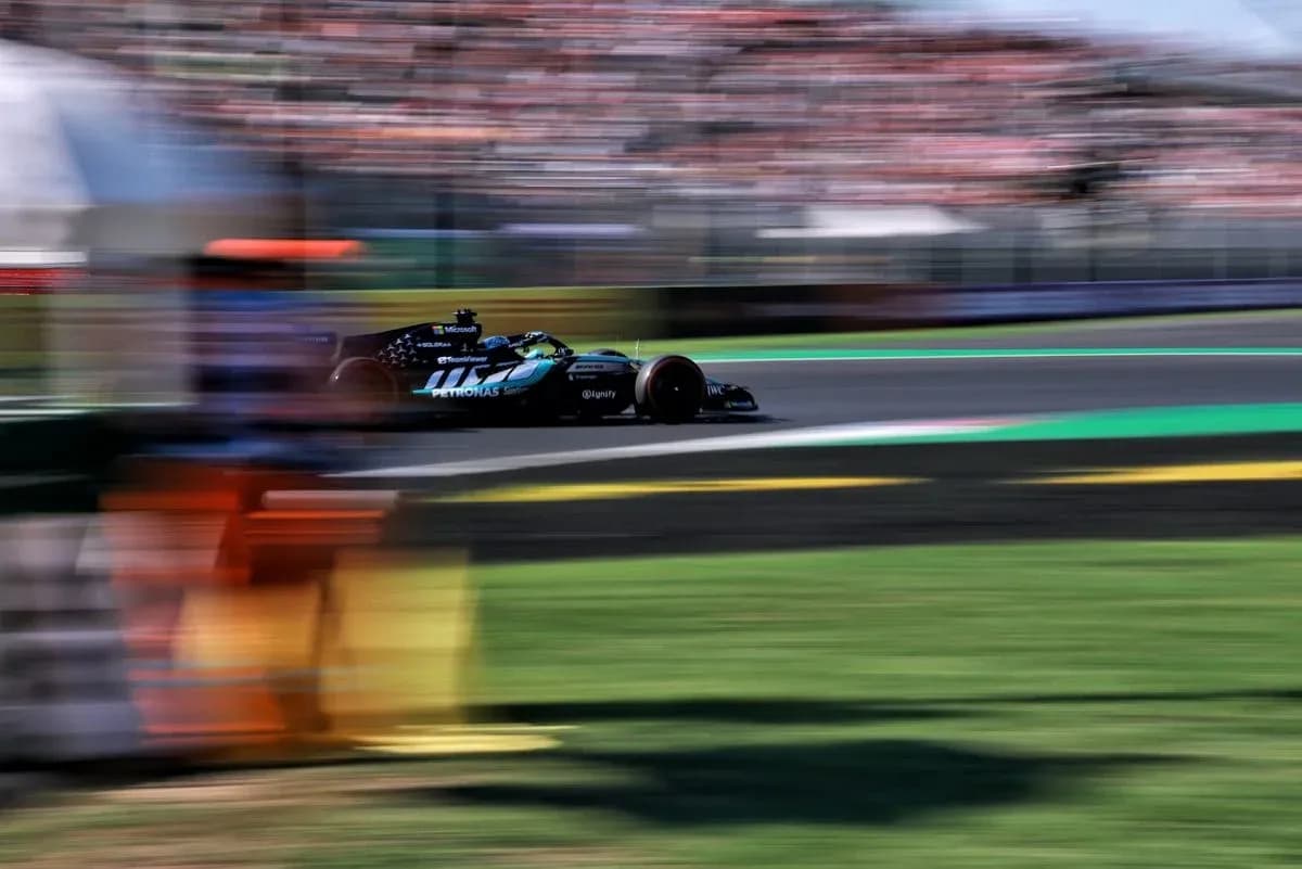 Formula 1 car racing past during a Grand Prix