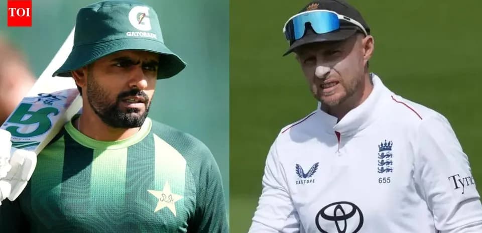 Two cricketers from Pakistan and England in action