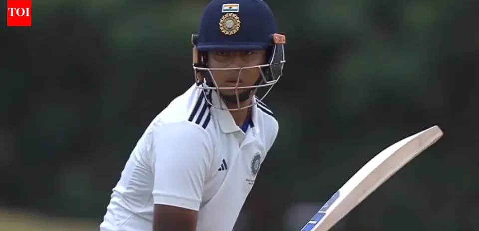 Batsman preparing to face delivery in cricket match