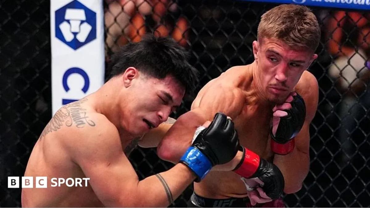 Two fighters exchanging blows in the octagon