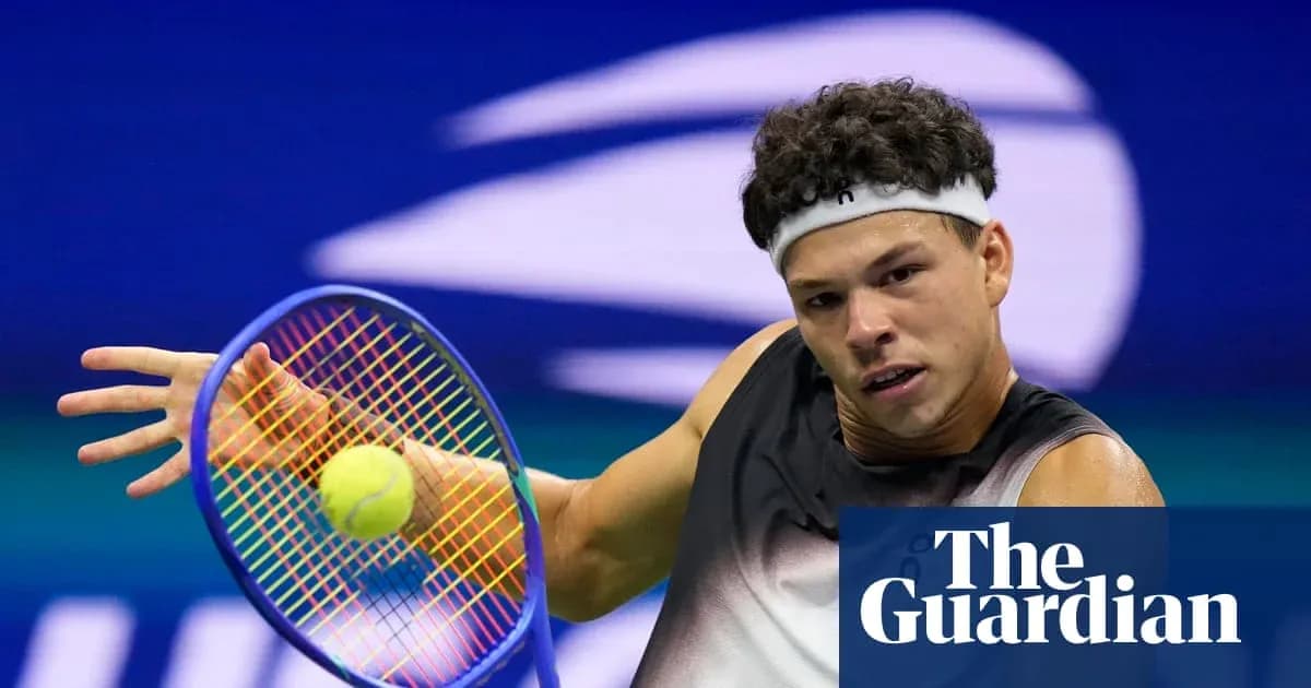 Player returning a tennis ball during match