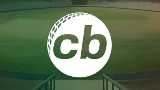 Logo of cricket website with stadium background