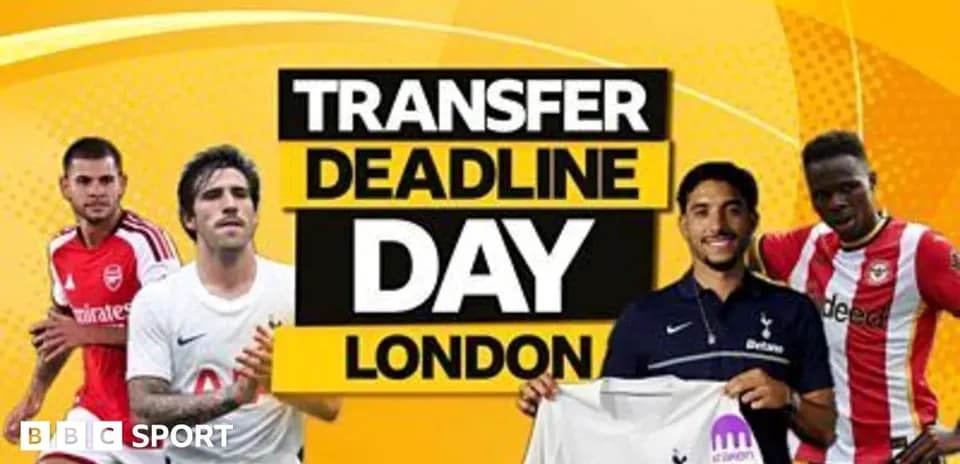 Transfer Deadline Day graphic featuring players and logos