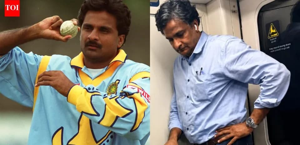 Former cricketer holding a ball, now commuting