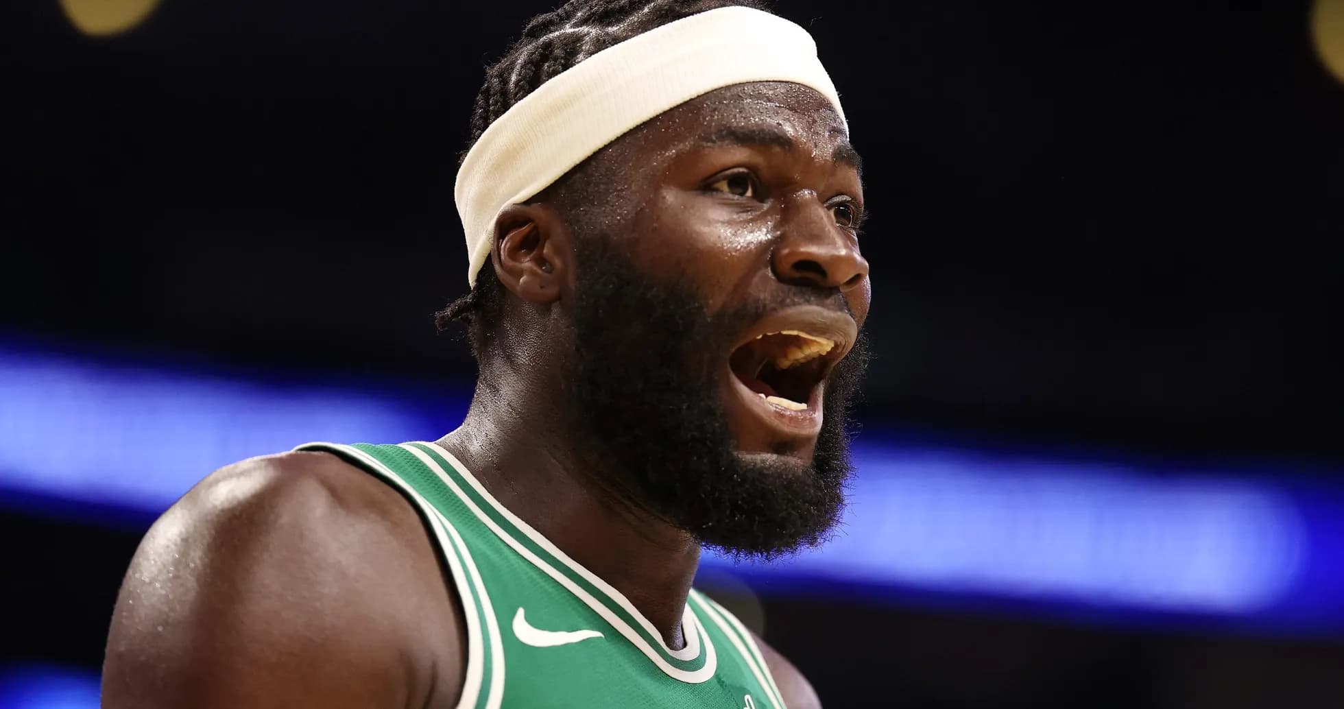 Player reacting during a basketball game