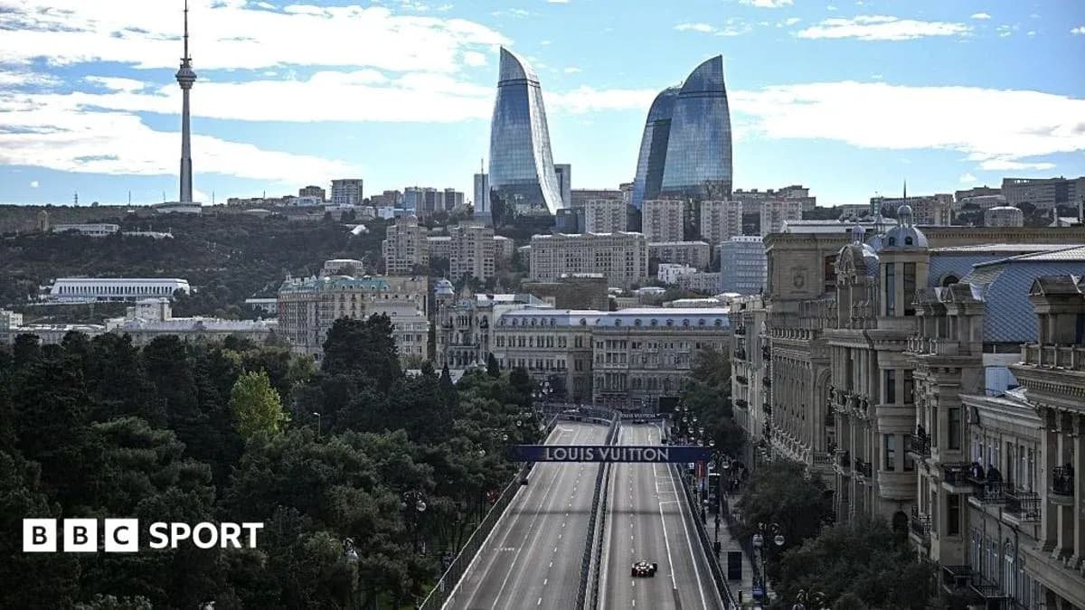 View of Baku cityscape with racing track below