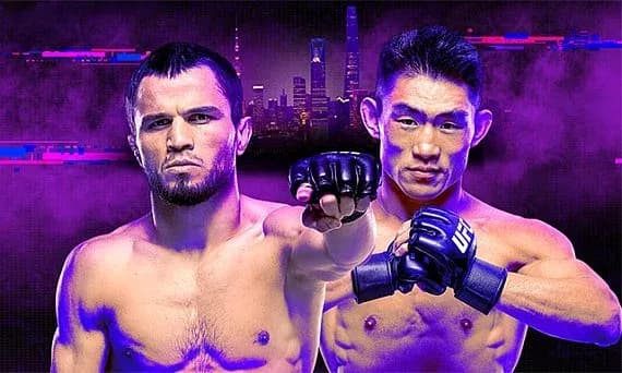Two fighters posing for UFC promotional event