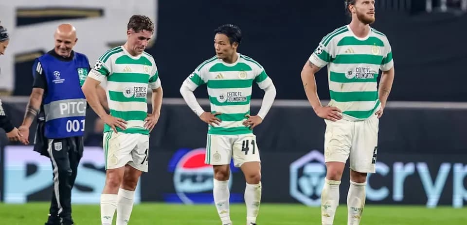 Celtic players looking dejected after match conclusion