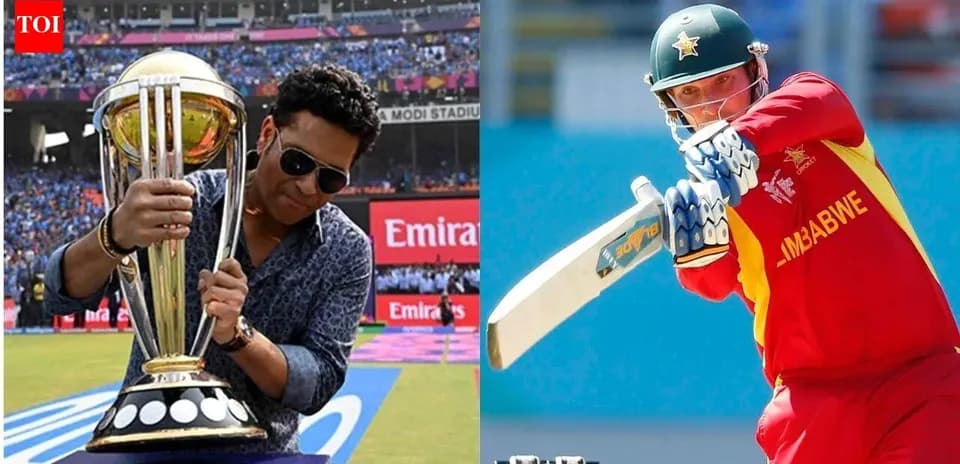 Sachin Tendulkar holding a cricket trophy, player batting