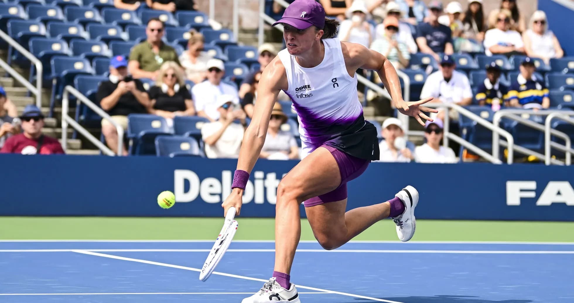 Player executing a forehand during tennis match