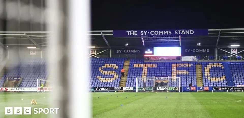 View of STFC stand at night with goalpost