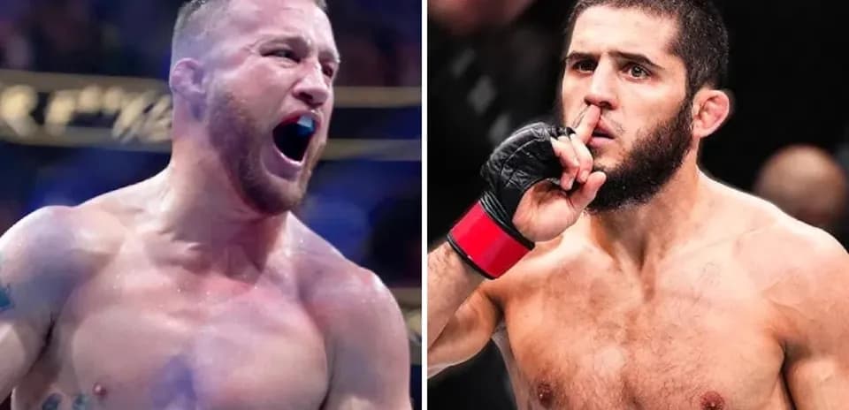 Two MMA fighters, one celebrating and one gesturing silence