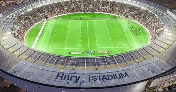 Aerial view of Hnry Stadium during rugby match