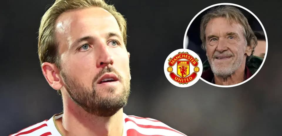 Harry Kane looking ahead with Manchester United logo