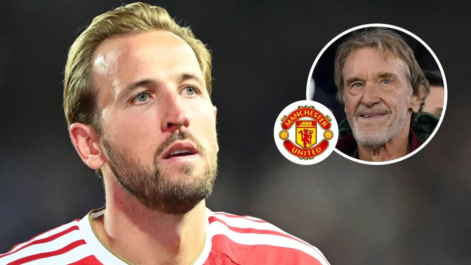 Harry Kane looking ahead with Manchester United logo