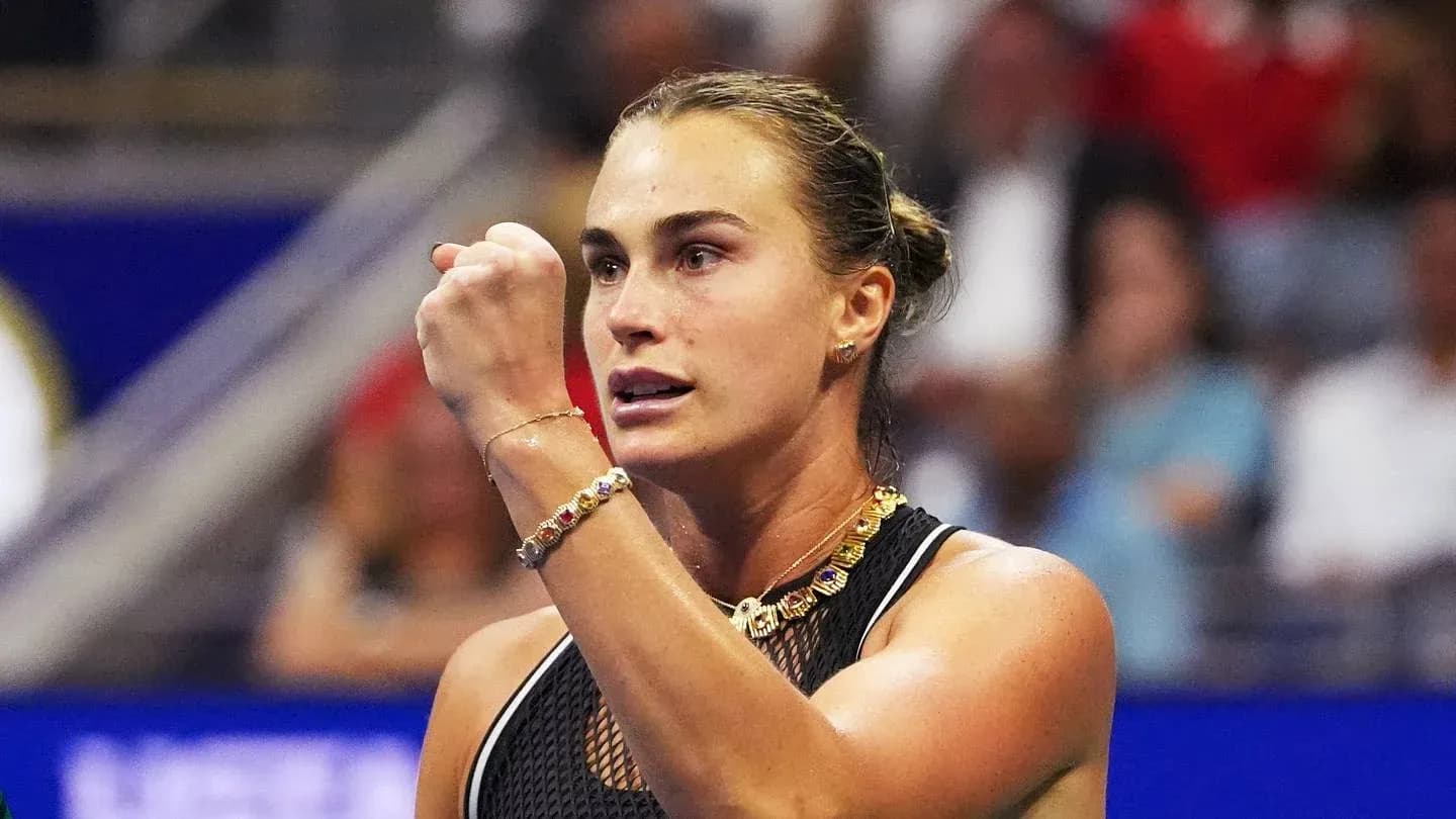 Tennis player celebrating during match