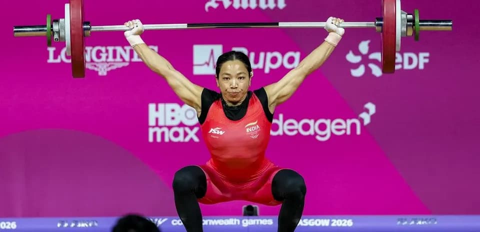 Weightlifter performing a clean and jerk lift