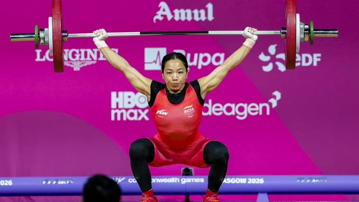 Weightlifter performing a clean and jerk lift