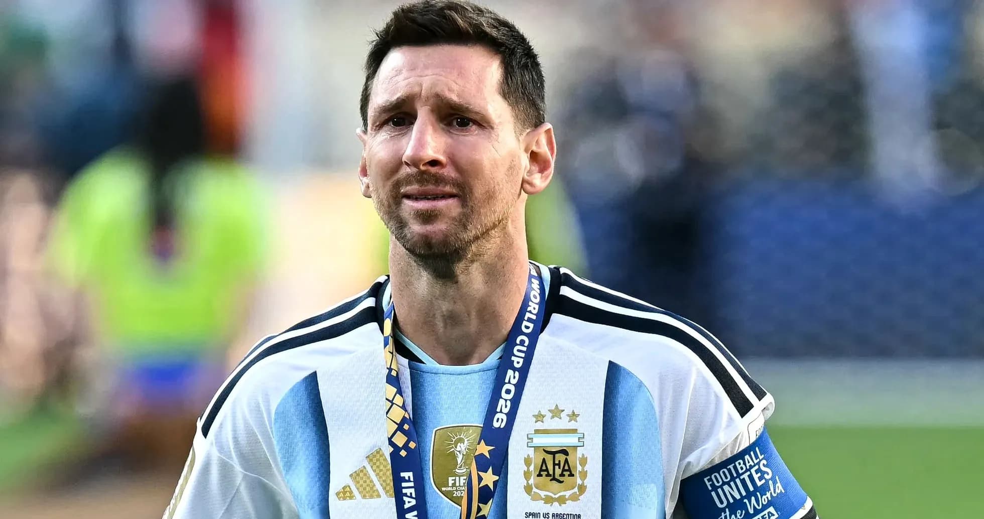 Lionel Messi with silver medal after World Cup match