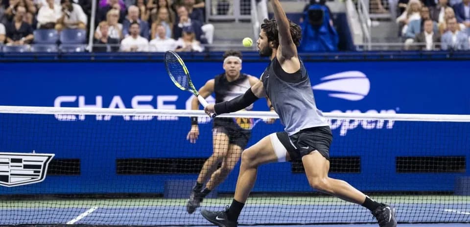 Player hitting a forehand during tennis match