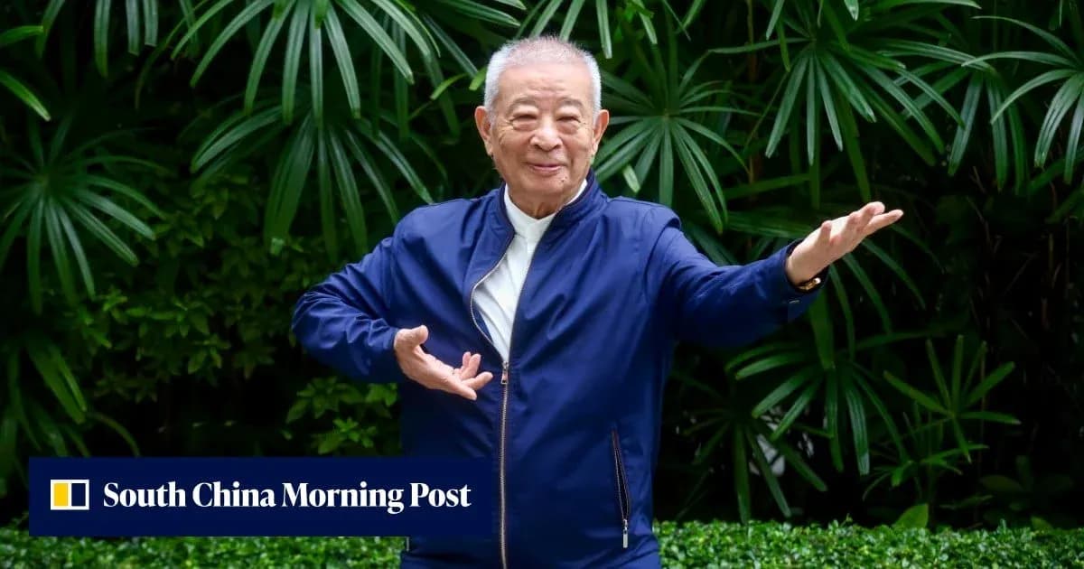 Man performing tai chi in a garden setting