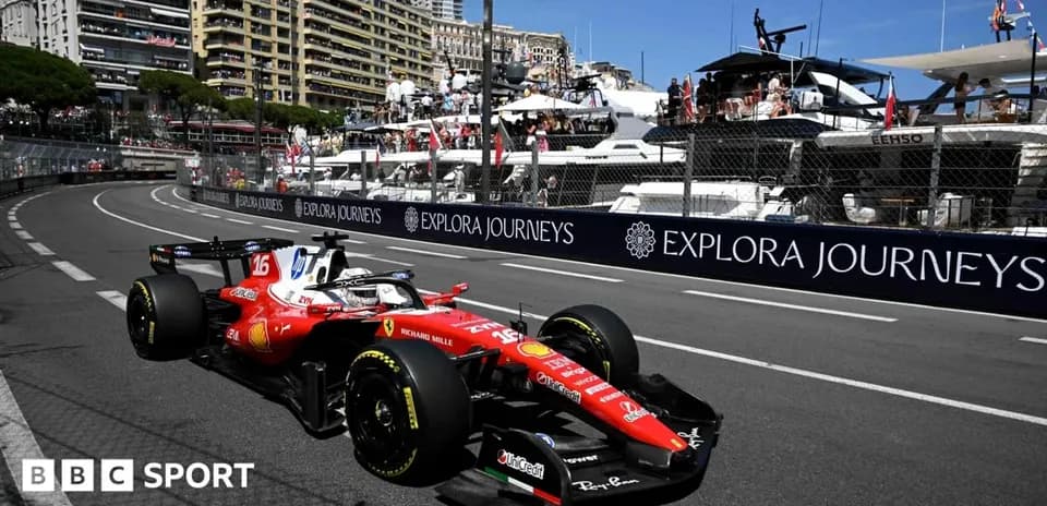 Ferrari Formula 1 car racing through Monaco circuit