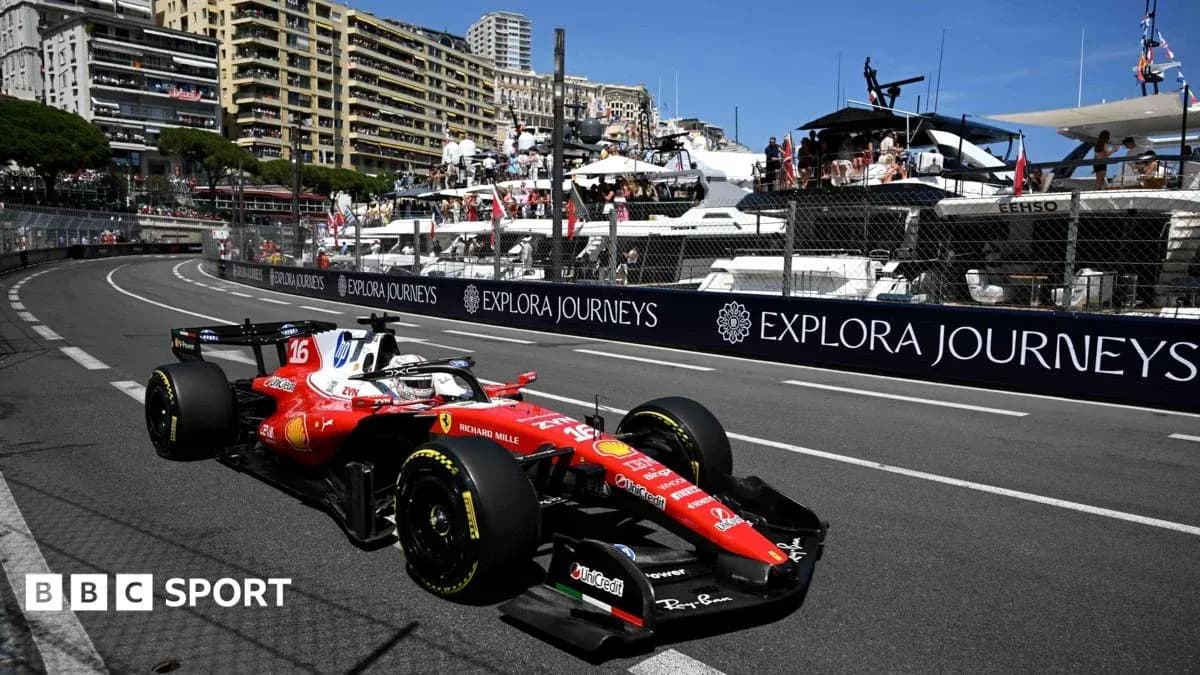 Ferrari Formula 1 car racing through Monaco circuit